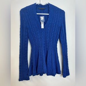 Antonio Melani Sweaters Blue Pleated Cardigan Flair Waist Bell Cuff Size S
